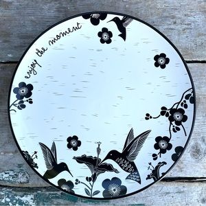 Karma White and black hummingbird salad plate